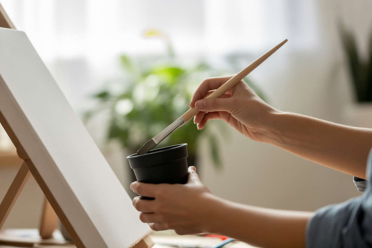 A person's hands painting on a canvas, representing the rediscovery of hobbies in recovery.